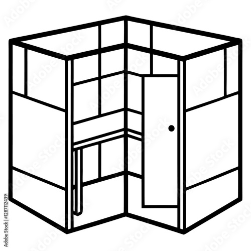 "Modular Cubicle Furniture Vector Illustration - White Background Clipart & Line Art Design", "Stylish modular cubicle vector design perfect for office or workspace graphics."