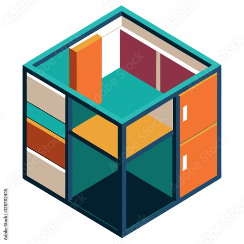 "Modular Cubicle Furniture Vector Illustration - White Background Clipart & Line Art Design", "Stylish modular cubicle vector design perfect for office or workspace graphics."