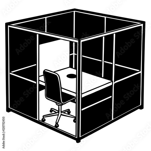 "Modular Cubicle Furniture Vector Illustration - White Background Clipart & Line Art Design", "Stylish modular cubicle vector design perfect for office or workspace graphics."