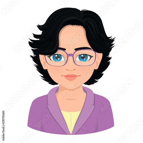 Portrait of young woman with short hair and glasses