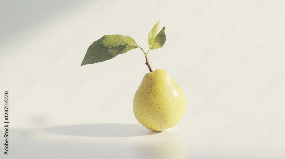 Yellow pear with leaves, bright background, healthy food concept Yellow pear with leaves, bright background, healthy food concept