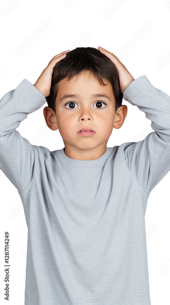 Young boy with surprised expression on transparent background Young boy with surprised expression on transparent background