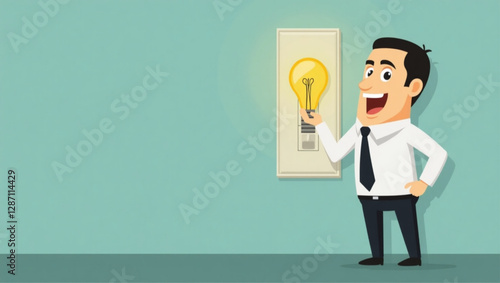 Businessman turning off switch to save energy, metaphor for closing business or bankruptcy, switch off concept