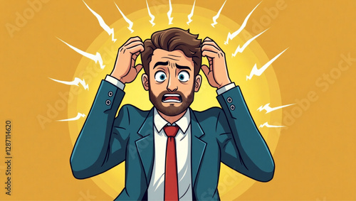 Businessman under extreme pressure, symbolizing stress, fear, and struggle in a challenging career or business situation