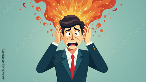 Businessman under extreme pressure, symbolizing stress, fear, and struggle in a challenging career or business situation
