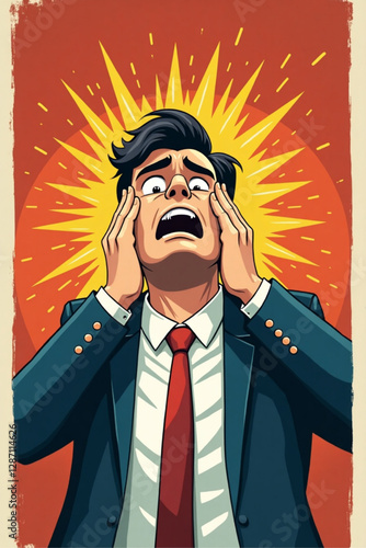 Businessman under extreme pressure, symbolizing stress, fear, and struggle in a challenging career or business situation