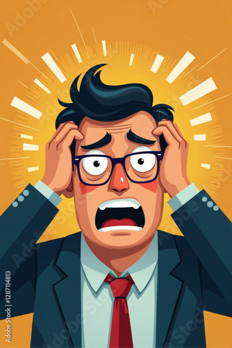 Businessman under extreme pressure, symbolizing stress, fear, and struggle in a challenging career or business situation