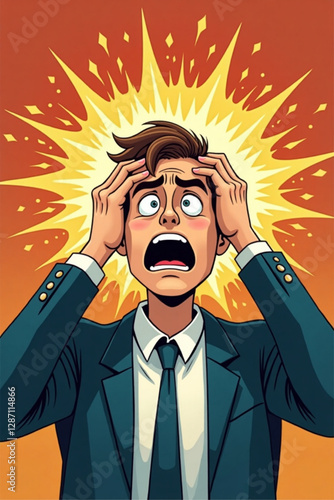 Businessman under extreme pressure, symbolizing stress, fear, and struggle in a challenging career or business situation