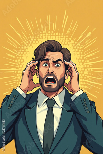 Businessman under extreme pressure, symbolizing stress, fear, and struggle in a challenging career or business situation