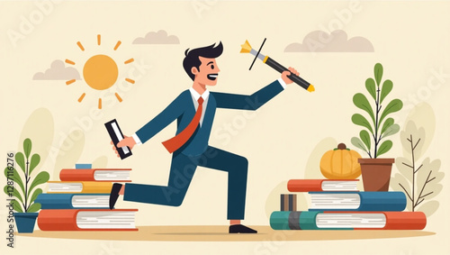 Businessman Upgrading Working Skills by Adding New Abilities and Knowledge to Improve Job Performance