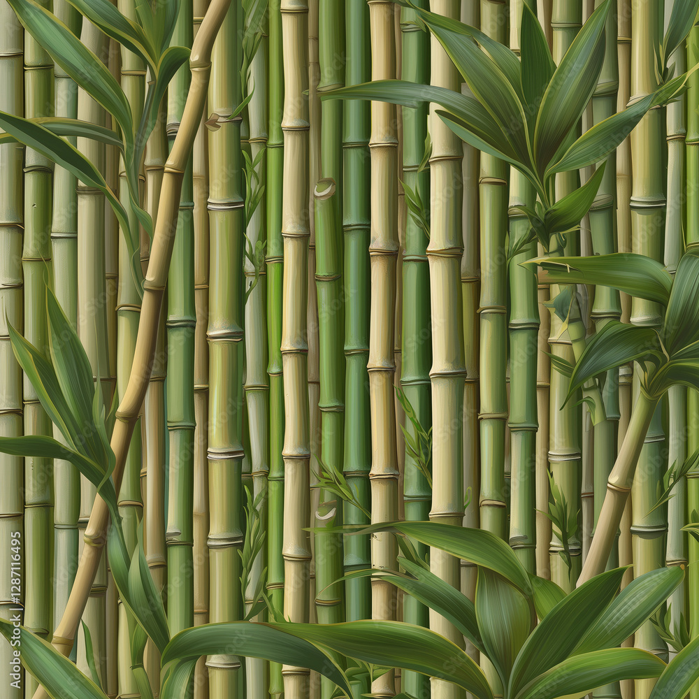 Close-Up of Dense Bamboo Stalks and Leaves Close-Up of Dense Bamboo Stalks and Leaves
