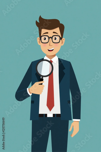 Businessman using magnifying glass to find solution, concept of problem-solving and root cause analysis in business