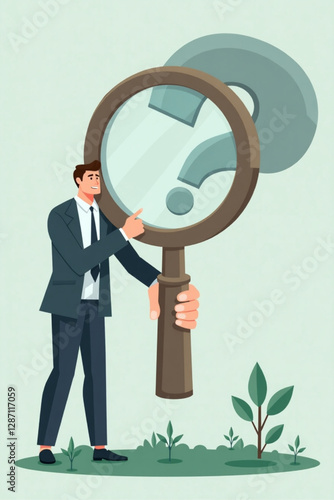 Businessman Using Magnifying Glass to Search for Root Cause of Problem and Find Effective Solution
