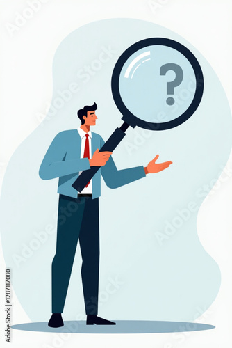 Businessman Using Magnifying Glass to Search for Root Cause of Problem and Find Effective Solution