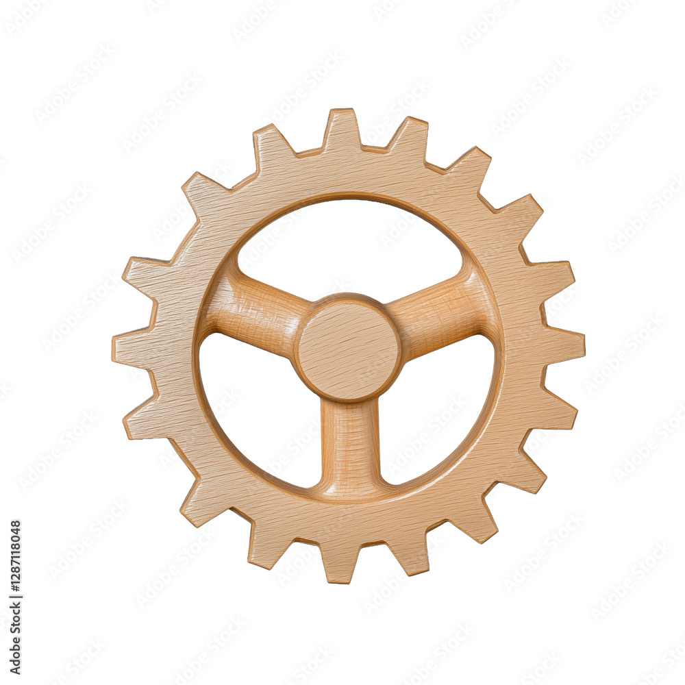 Wooden gear with six spokes in natural wood texture on transparent background Wooden gear with six spokes in natural wood texture on transparent background