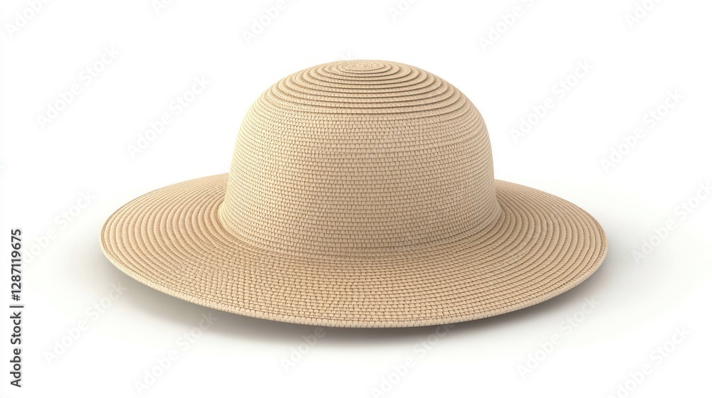 Beige sun hat, studio shot, white background, summer fashion Beige sun hat, studio shot, white background, summer fashion