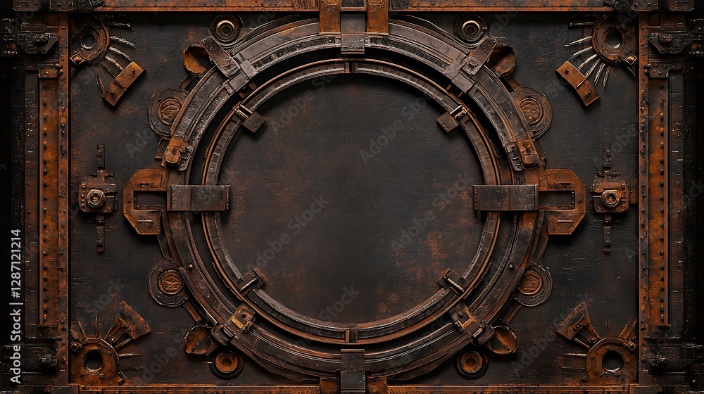 Rustic Metal Panel with Circular Centerpiece: A Digital Illustration AI Generated Rustic Metal Panel with Circular Centerpiece: A Digital Illustration AI Generated