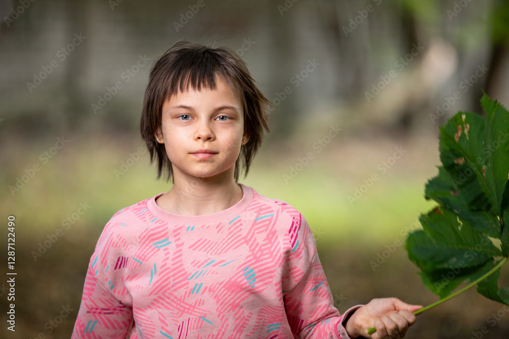 Portrait of little adorable girl walking in park