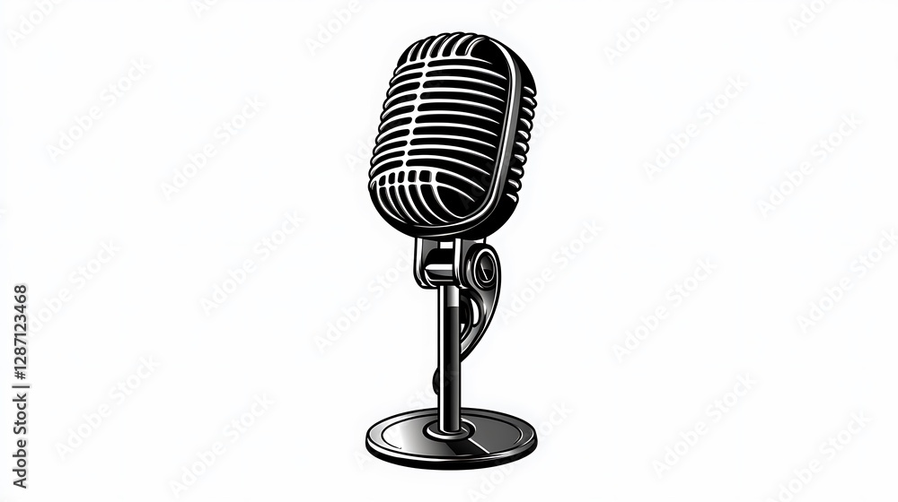 Fototapeta premium Vintage Microphone Illustration: A Classic Recording Studio Design AI Generated
