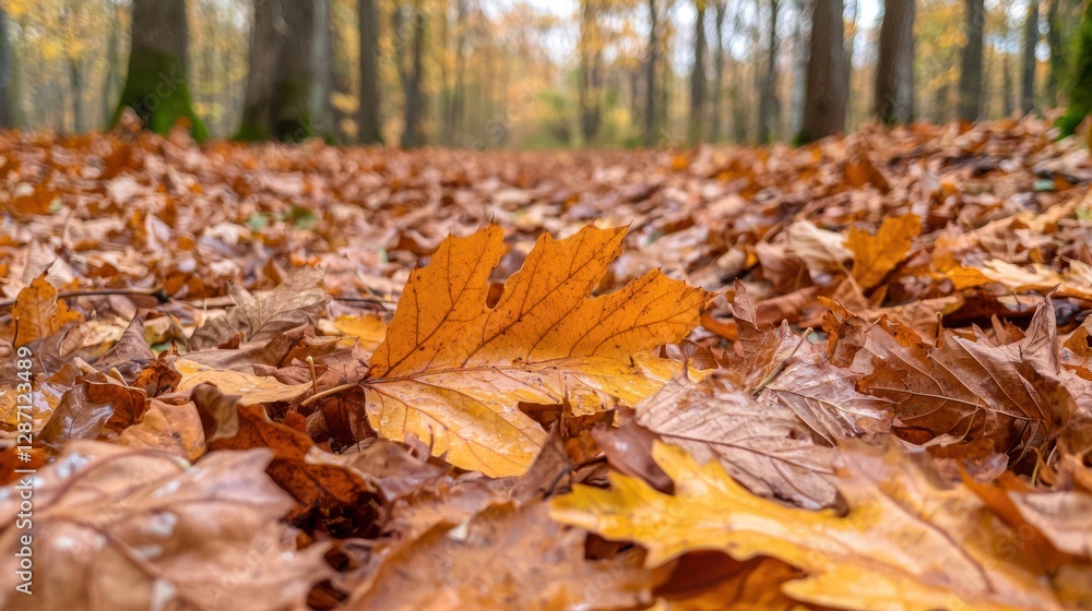 Fallen Autumn Leaves on Forest Floor in Warm Color Palette Fallen Autumn Leaves on Forest Floor in Warm Color Palette