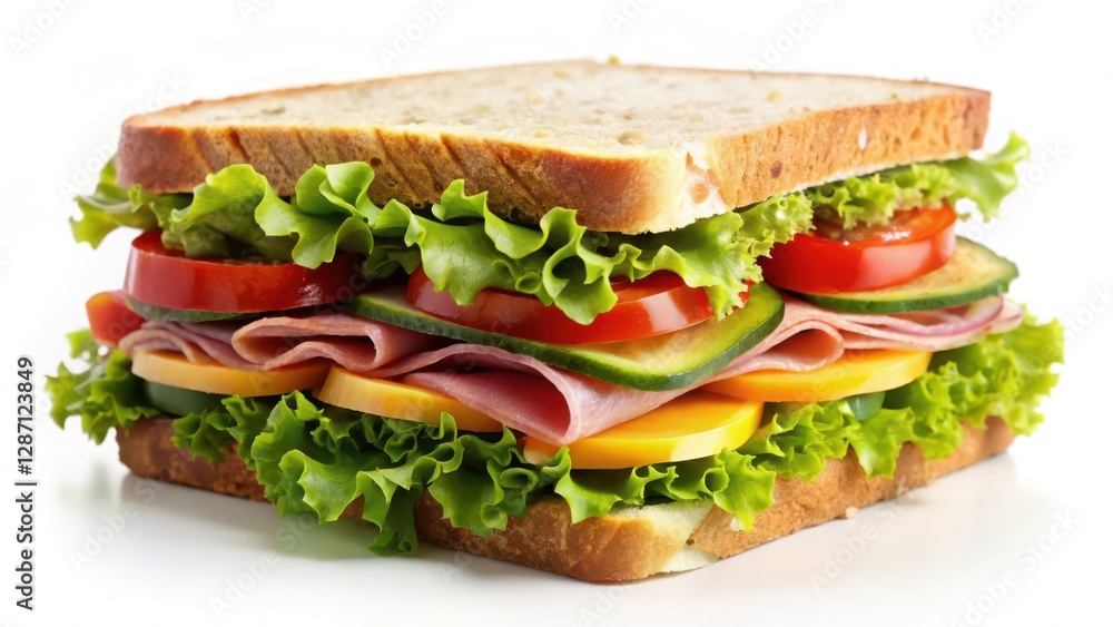 Delicious Ham and Cheese Sandwich on White Background Delicious Ham and Cheese Sandwich on White Background
