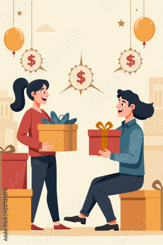 Customers Receiving Rewards and Gifts Through Cash Back Loyalty Program for Online Shopping Purchases