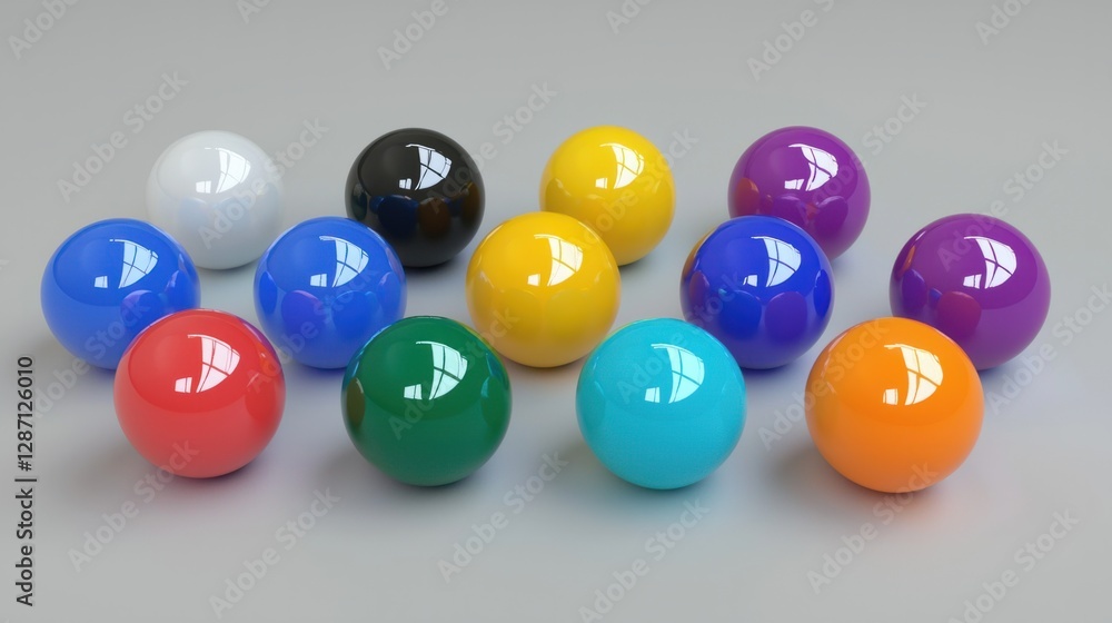 Colorful Glossy Billiard Balls Arranged on a Gray Background Colorful Glossy Billiard Balls Arranged on a Gray Background