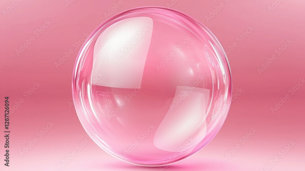 Obraz premium Transparent Pink Bubble on a Soft Pink Background with Reflections