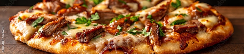 BBQ Brisket Pizza with Caramelized Onions and Smoked Gouda with Herbs. Generative AI BBQ Brisket Pizza with Caramelized Onions and Smoked Gouda with Herbs. Generative AI