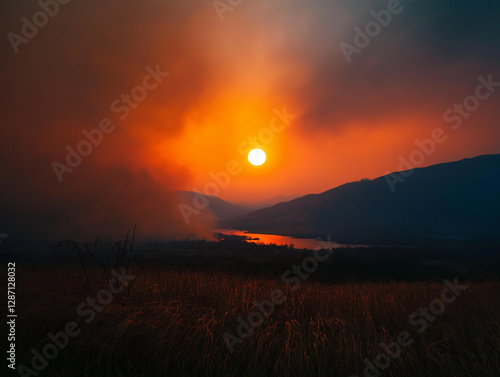 Sonnenuntergang über bewaldeten Hügeln im Nationalpark

 photo