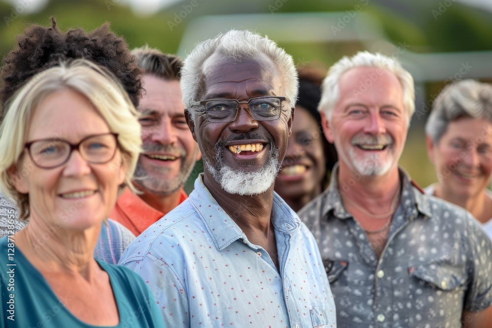 Group of happy senior people standing in a row smiling at the camera Group of happy senior people standing in a row smiling at the camera