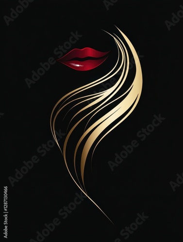 Red lips and golden female silhouette	