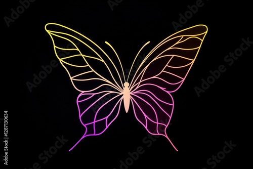 Neon outline butterfly on black background	