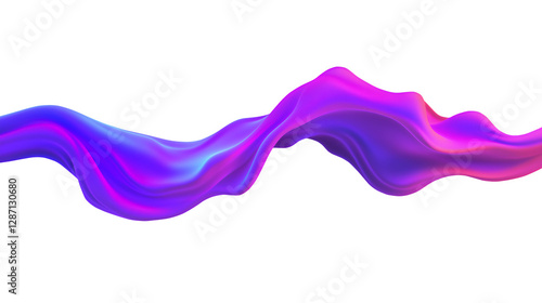 Wave Fluid Abstract 3D Shape in Purple and Pink with Smooth Dynamic Motion and Neon Glow, Isolated on Transparent Background, Cutout