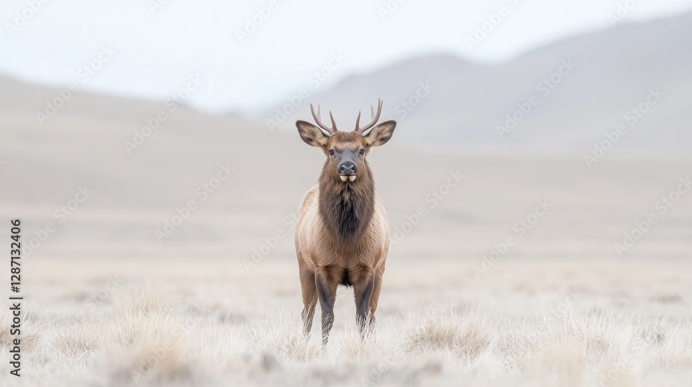 Obraz premium Elk in a vast plain landscape. Possible use Nature photography