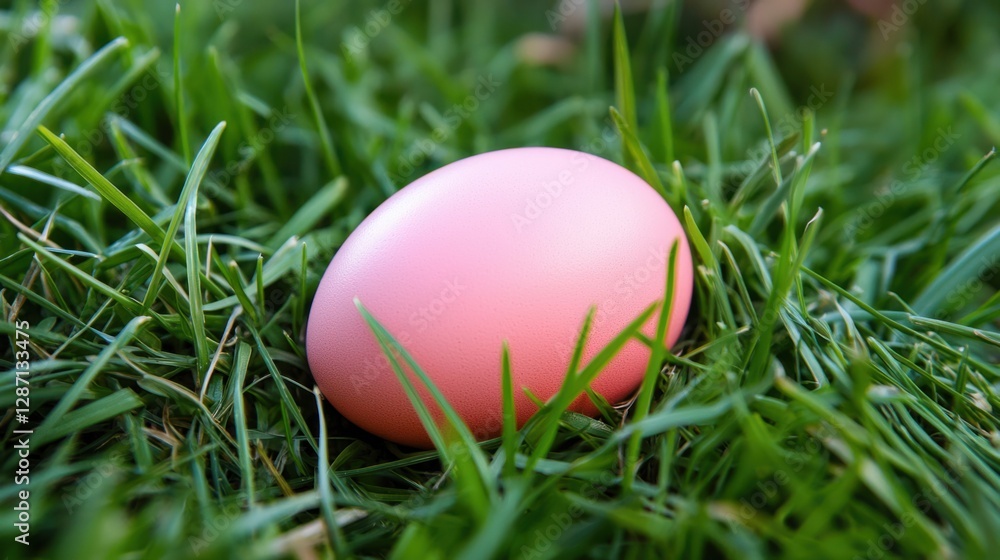 Pink Egg on Green Grass Surrounded by Nature's Freshness Pink Egg on Green Grass Surrounded by Nature's Freshness