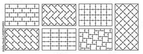 Floor tiles after laying outline icon set isolated on white background. Collections wall tile pattern simple shape. Vector illustration