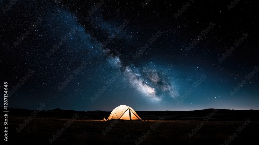 Obraz premium Illuminated Tent Under Milky Way Galaxy