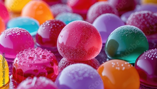 Colorful gummy candies texture creating a vibrant and playful background for food and confectionery themes