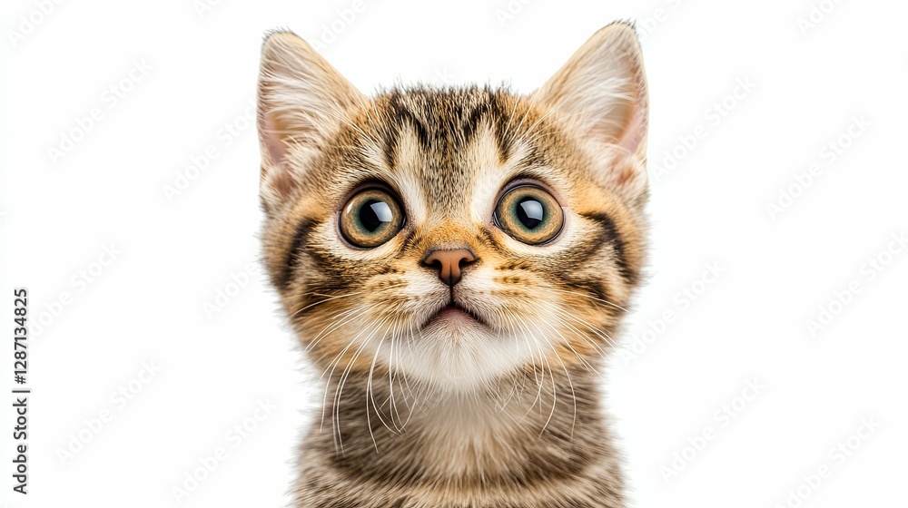 Obraz premium Adorable Tabby Kitten With Wide Eyes Looking Up