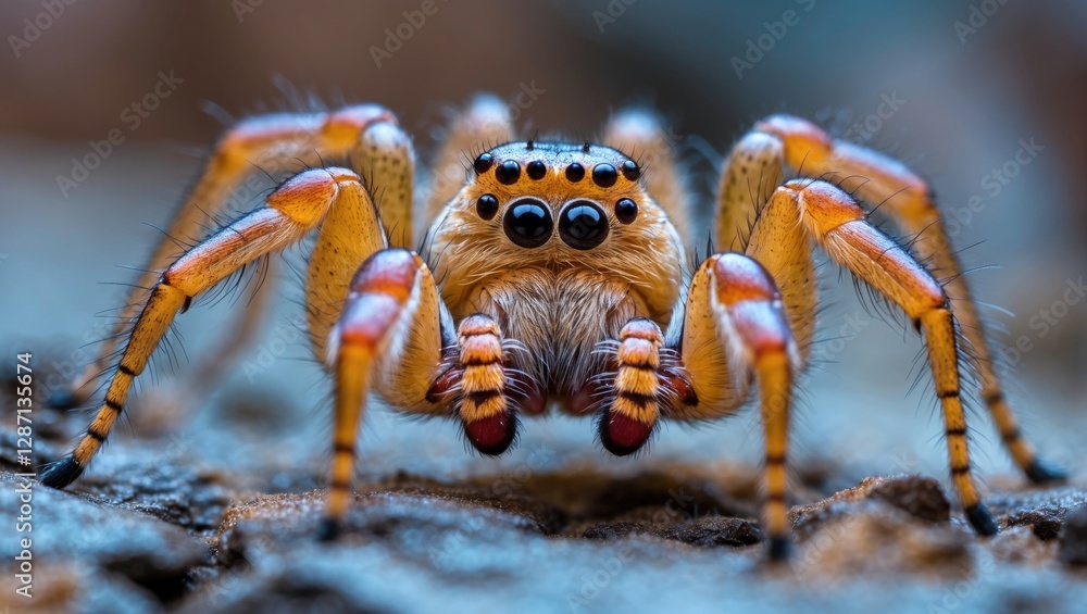 Colorful Macro Shot of a Spider Captured in Russia Highlighting Detailed Features and Textures of its Body. Colorful Macro Shot of a Spider Captured in Russia Highlighting Detailed Features and Textures of its Body.