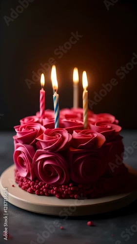 Cake decorated with roses and candles