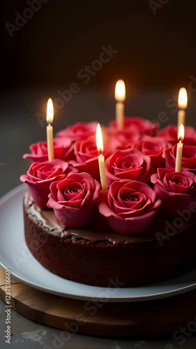 Cake decorated with roses and candles