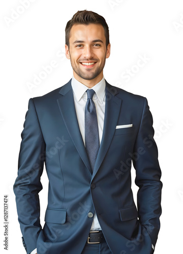 Obraz na płótnie handsome confident young business man in elegant suit smiling, cheerful manager, ceo, corporate people w salonie