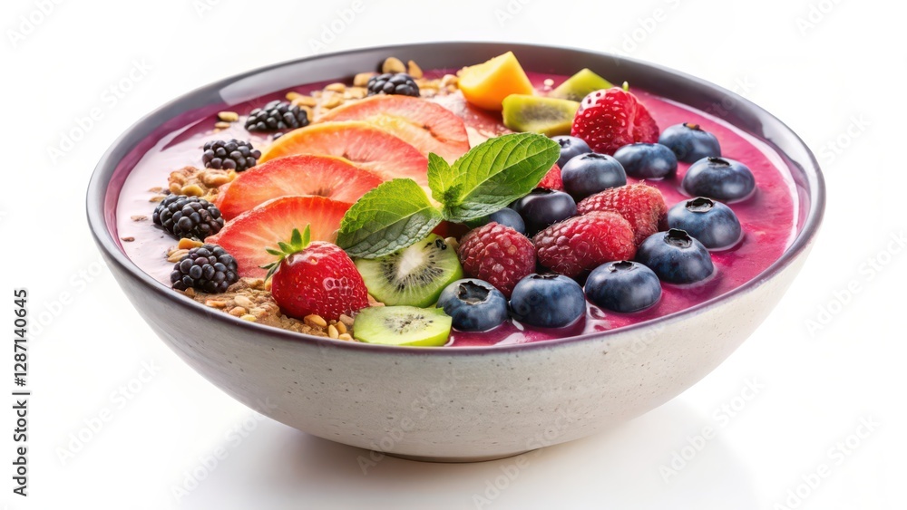 Acai Bowl with Granola and Berries on White Background Acai Bowl with Granola and Berries on White Background
