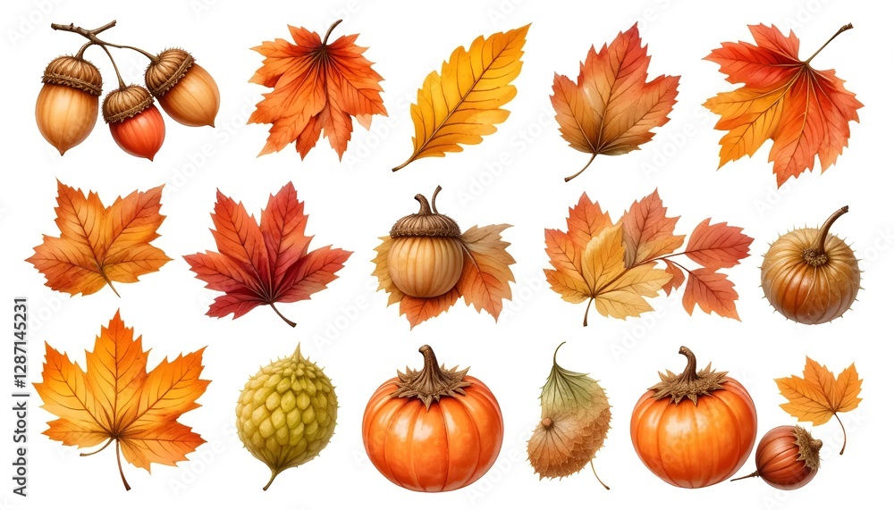 Fototapeta premium Fall foliage harvest, leaf background image, natural texture banner