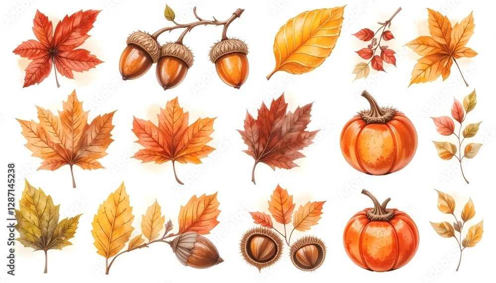 Fototapeta premium Fall foliage harvest, leaf background image, natural texture banner