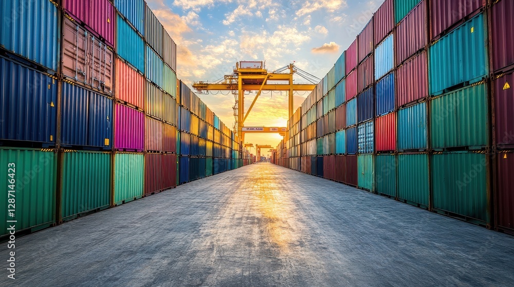 Fototapeta premium Containers in shipping yard, shipping port. 