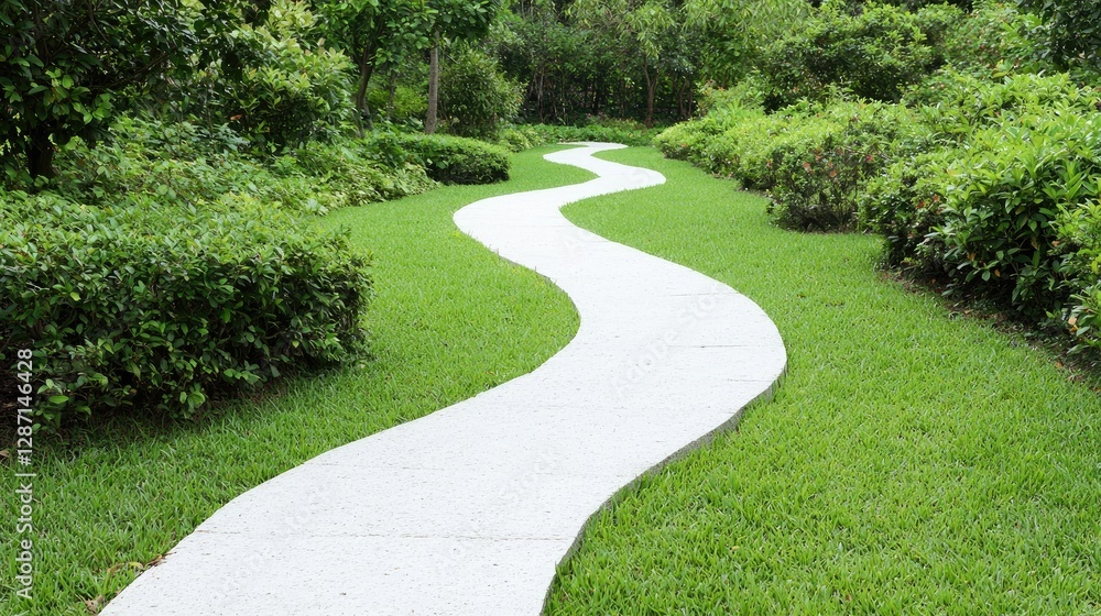 Winding path through lush green park Winding path through lush green park