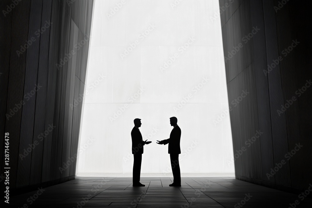 Obraz premium Business professionals having a discussion in a modern architectural space during daylight hours. Generative AI